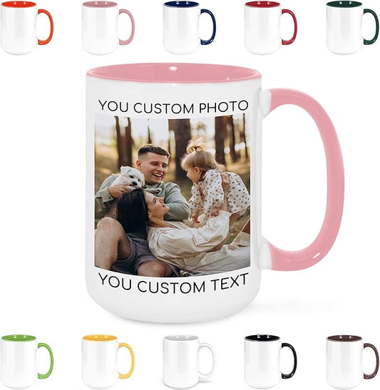 Custom Mug Upload Your Picture Personalized Coffee Mug with Photo Text Name Customized Cup Unique Ideas Gifts for Men Women Mom Dad Girlfriend Boyfriend Friend Family (Pink, 15oz)-CubbioJoy