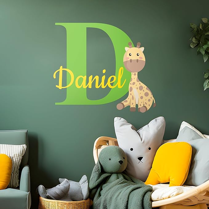CRYPTONITE Personalized Name Jungle Animals Vinyl Wall Decor I Nursery Wall Decal for Baby Boy & Girl Decoration I Stickers for Kids I Multiple Options for Customization (B. Giraffe)-CubbioJoy