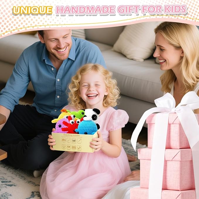 6 PCS Crochet Animal Kit –2026 DIY Amigurumi Crochet Kit for Beginners, Knitting Crochet Kit For Kids Adults , Knitting Kit with detailed videos tutorials, Yarn, Hook, Best Gift For Crochet Lovers-CubbioJoy