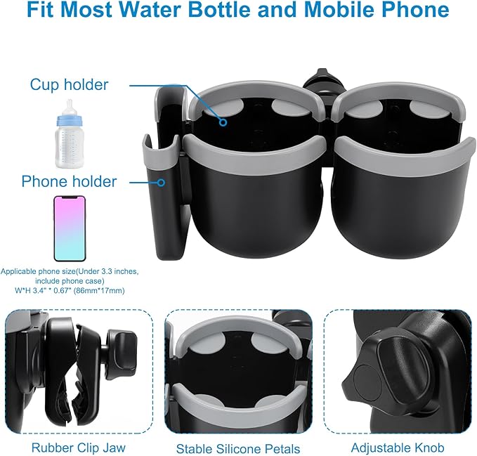 Accmor Stroller Cup Holder with Phone Holder, Bike Cup Holder, Universal Cup Holder for Uppababy Nuna Doona Strollers, 2-in-1 Cup Phone Holder for Stroller, Bike, Wheelchair, Walker, Scooter-CubbioJoy