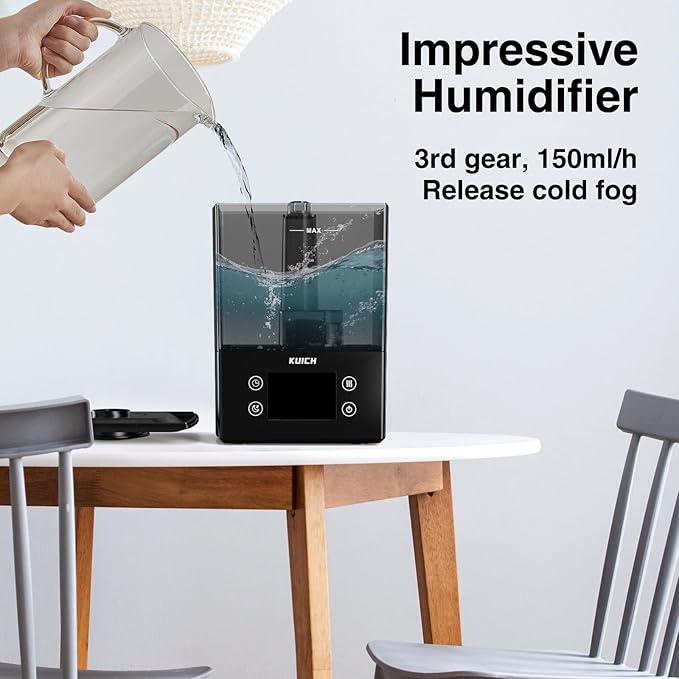 Air Humidifiers for Bedroom and Baby, Home & Plants - KUICH 2.4L Cool Mist Humidifiers for Nursery, 26db Quiet Top Fill Air Humidifier Lasts Up to 30 Hours, Auto Shut-Off, Easy to Fill and Clean,Black-CubbioJoy