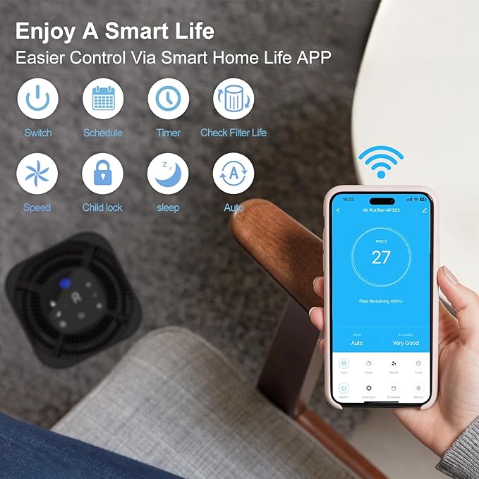 Air Purifiers for Home Bedroom Up to 2200 Sq Ft，H14 True HEPA Filter Smart WIFI Air Purifiers for Large Room,APP & Alexa Control Air Cleaner with for Allergies Pet Dander Smoke Dust-CubbioJoy