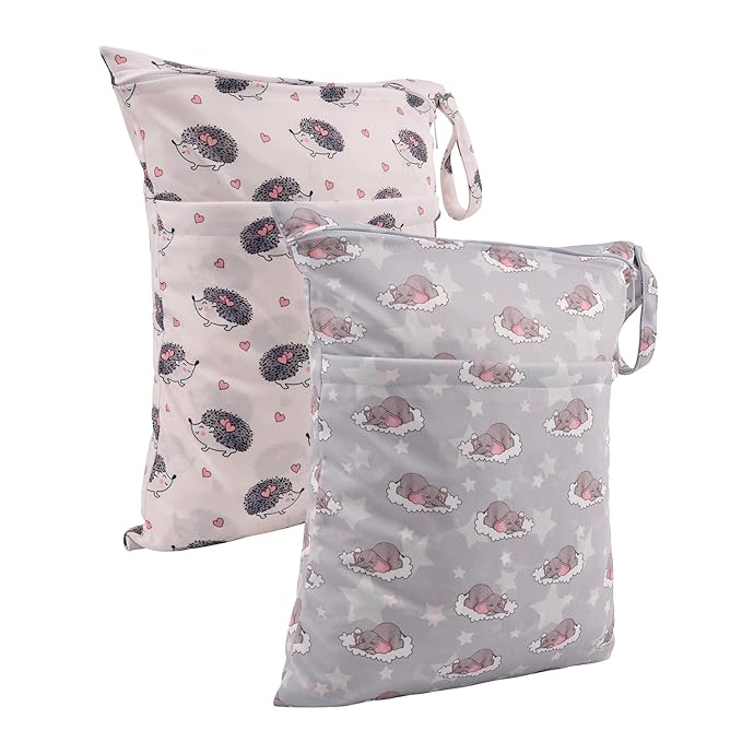 ALVABABY 2pcs Cloth Diaper Wet Dry Bags Waterproof Reusable with Two Zippered Pockets Travel Beach Pool Daycare Soiled Baby Items Yoga Gym Bag for Swimsuits or Wet Clothes LZD2324-CubbioJoy