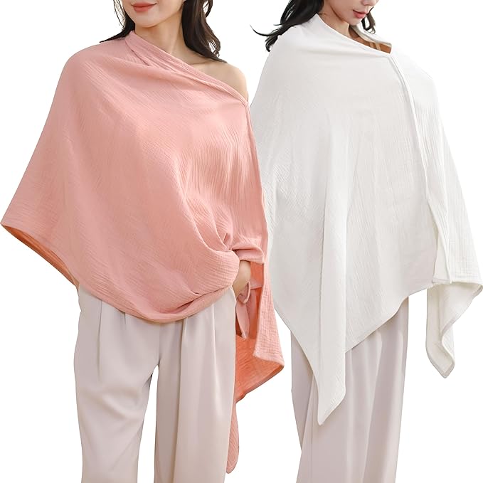 2-Pack Nursing Covers for Breastfeeding, 100% Organic Cotton Muslin Breastfeeding Cover, Multi-Use Nursing Scarf, Car Seat Canopy, Stroller Cover, Soft Breathable Baby Blanket Pink-CubbioJoy