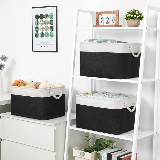 Bidtakay Black Storage Baskets for Shelves [3-pack] Collapsible Organizer Baskets for Laundry Storage 15 X 11 X 9.5 Inches Dog Toy Bins Fabric Storage Bins for Bedroom Home Storage-CubbioJoy