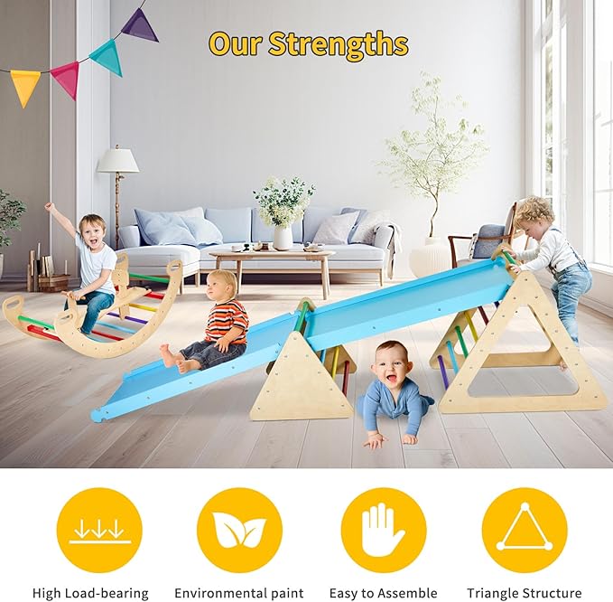 9-in-1 Climbing Triangle Set with Detachable Wooden Climbing Arch for Rocking Horse and Climbing, Indoor Triangle Jungle Playground Gym for Toddlers-CubbioJoy