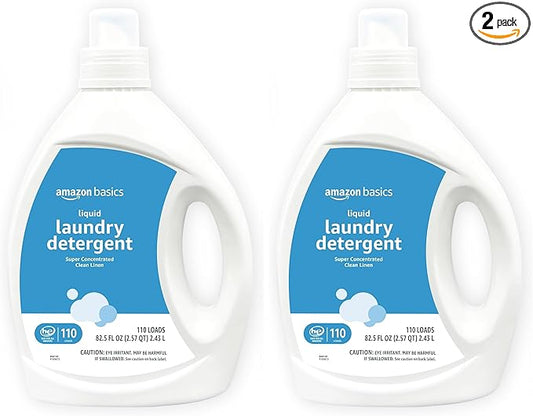Amazon Basics Laundry Detergent Liquid, Concentrated, Clean Linen, 110 Loads, 82.5 Fl Oz, Pack of 2 (Previously Solimo)-CubbioJoy