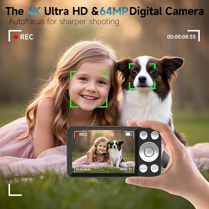 Digital Camera, Autofocus 4K 64MP Point and Shoot Digital Cameras for Teens with 64GB Card, 18X Zoom Anti-Shake Compact Video Camera for Student Kids Boys Girls Beginner - Black-CubbioJoy