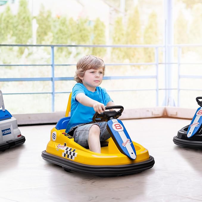 Aosom Toddler Bumper Car, 360° Rotation 6V Kids Electric Ride on Bumper Car with EVA Bumper Edges, Twins Motor, Songs, Horn, LED Lights, Safety Belt for 18-48 Months, Yellow-CubbioJoy