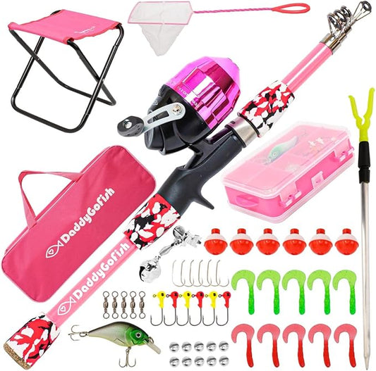 DaddyGoFish Kids Fishing Pole - Rod Reel Combo Tackle Box Starter Set - First Year Small Gear Kit for Boys Girls Toddler Youth Age Beginner Little Children-CubbioJoy