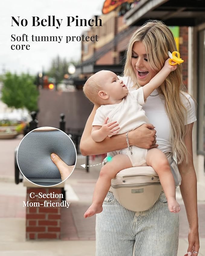 Baby Carrier Pro, MOMTORY Safety-Certified 6-in-1 Ultra Storage Baby Carrier Newborn to Toddler, Detachable Baby Holder Carrier with Hip Seat, Ergonomic Cozy Baby Body Carrier for 7-50lbs, Khaki-CubbioJoy