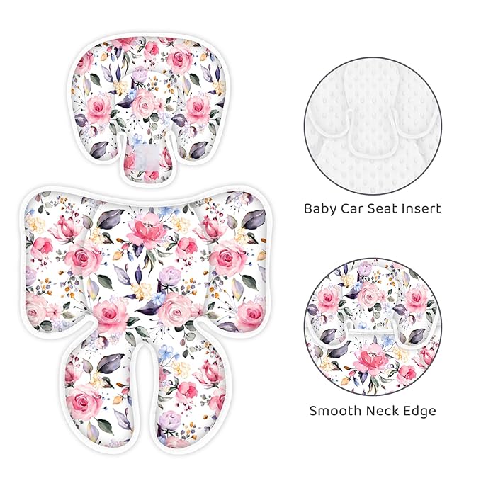 Infant Car Seat Insert, 2-in-1 Reversible Baby Carseat Head Support for Newborn, Soft Carseat Insert Cushion for Baby Girls, Adjustable Baby Headrest for Strollers-CubbioJoy