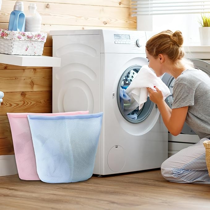 2 Pcs laundry bag with handles mesh laundry bags washing machine laundry totes travel storage and sorting bag for Clothes laundry bag for delicates(Blue2N)-CubbioJoy