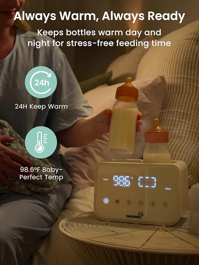 Baby Bottle Warmer, Grownsy 10-in-1 Fast Bottle Warmer Accurate Temp Control, with LCD Display, Timer, Defrost, Sterili-zing, Keep 24H, Double Bottle Warmer for Breastmilk& Formula, Heat Baby Food-CubbioJoy
