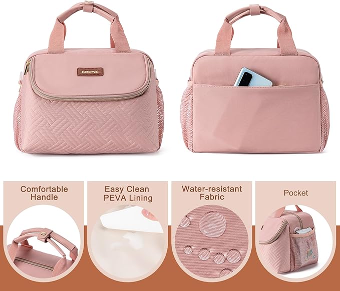 Breastmilk Cooler Bag with Ice Pack Fits 6 Baby Bottles up to 9 Ounce, Wearable Breast Pumps Cooler Bag for Nursing Mom Daycare, Work, Travel- Pink-CubbioJoy