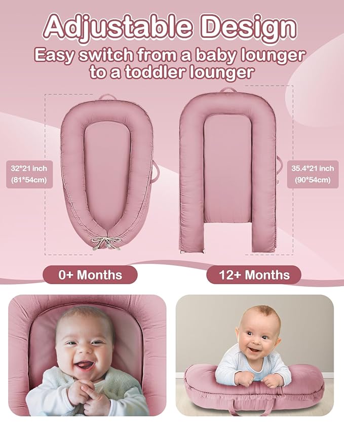 Baby Lounger - Infant Lounger for Newborn 0-24 Months, Pure Cotton Breathable Baby Nest Lounger Cover, Newborn Essentials for Baby Boys & Girls, Co Sleeper Portable Baby Bed for Home and Travel-CubbioJoy