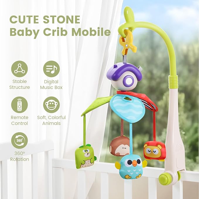CUTE STONE Baby Crib Mobile with Music and Lights, Nursery Crib Mobile with Remote Control, Detachable Hanging Mobile for 3+ Months Newborn Babies, Fits Cribs and Strollers-CubbioJoy
