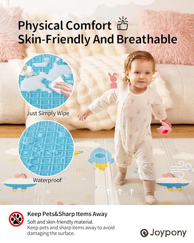 Baby Play Mat 79" X 71",Extra Large Foldable Play Mats for Babies and Toddlers,Waterproof AntiSlip Portable Baby Floor Mat for Tummy Time,Foam Baby Mat for Floor with Travel Bag Indoor Outdoor-CubbioJoy