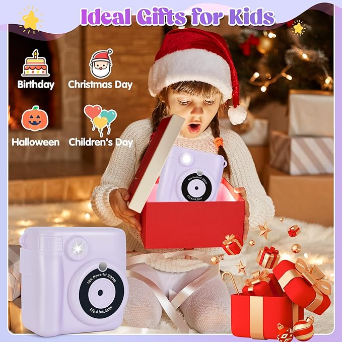 Instant Print Camera for Kids - 2.4 Inch Kids Camera Instant Print with Paper & 32G Card- Digital Children Toys as Christams Birthday Gifts for Girls Boys Age 3-12 - Purple-CubbioJoy