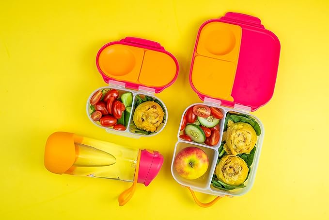 b.box Snack Box for Kids & Toddlers: 2 Compartment Snack Containers, Mini Bento Box, Lunch Box. Leak Proof, BPA free, Dishwasher safe. School Supplies. Ages 4 months+ (Strawberry Shake, 12oz capacity)-CubbioJoy
