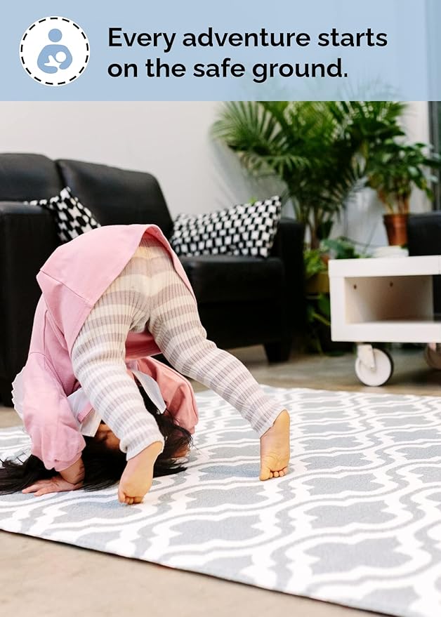 Baby Care Play Mat (Large, Moroccan - Blue) 82'' x 55'' Original One-Piece Reversible Rollable Waterproof Play Mat for Infants, Babies, Toddler, and Kids-CubbioJoy