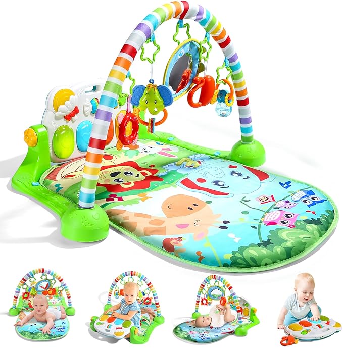 CUTE STONE Baby Gym Play Mat, Play Piano Gym with Tummy Time Activity Mat, Musical Activity Center for Infants Toddlers-CubbioJoy