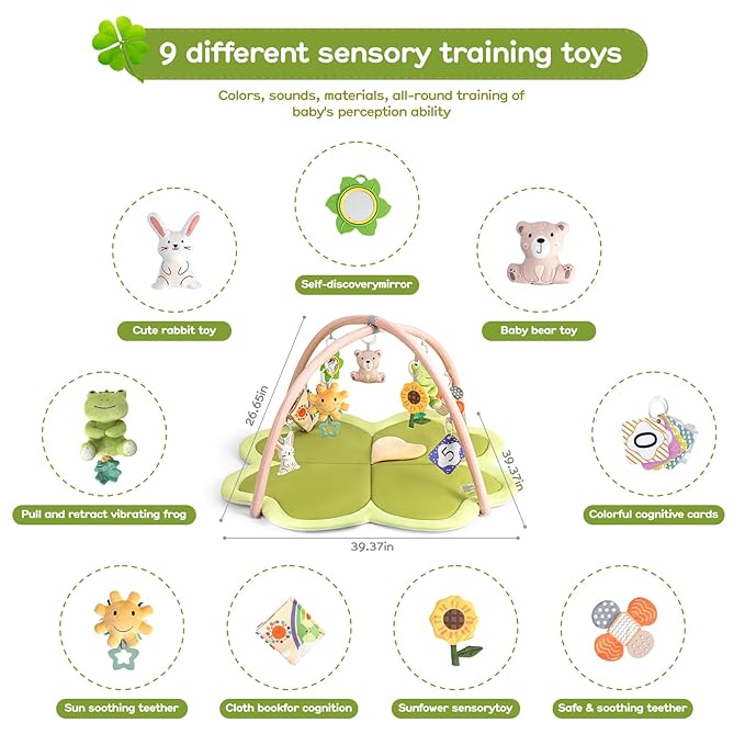 Baby Play Mat Activity Gym for Babies and Toddlers, Four-Leaf Clover Baby Play Gyms & Playmats for Babies-CubbioJoy