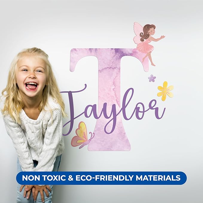 CRYPTONITE Custom Stickers Name & Initial for Fairy Decor I Fairy Pink Room Decor for Girl Bedroom Decor I Personalized Fairy Wall Decals for Little Girl Room Decor I Multiple Size Options (D. Fairy)-CubbioJoy