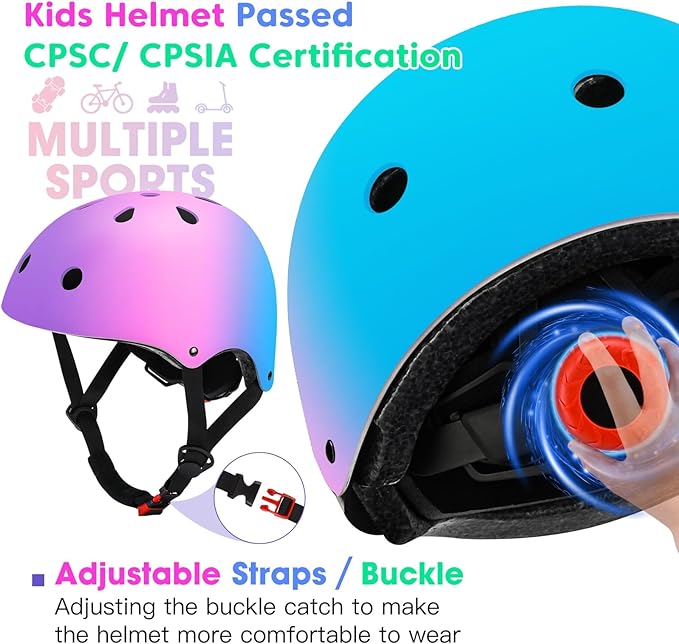 Color Gradient Adjustable Kids Bike Helmet Toddler Skateboard Helmets Boys Girls Child Ventilation Helmet for Multi-Sports Skating Cycling Scooter Balance-CubbioJoy