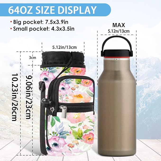 25/32/40/64oz Water Bottle Bag Holder Carrier-Insulated Crossbody Sling Case Sleeve with Strap & Pockets for Men Women Gym Cycling Travel Walking Hiking Camping-CubbioJoy