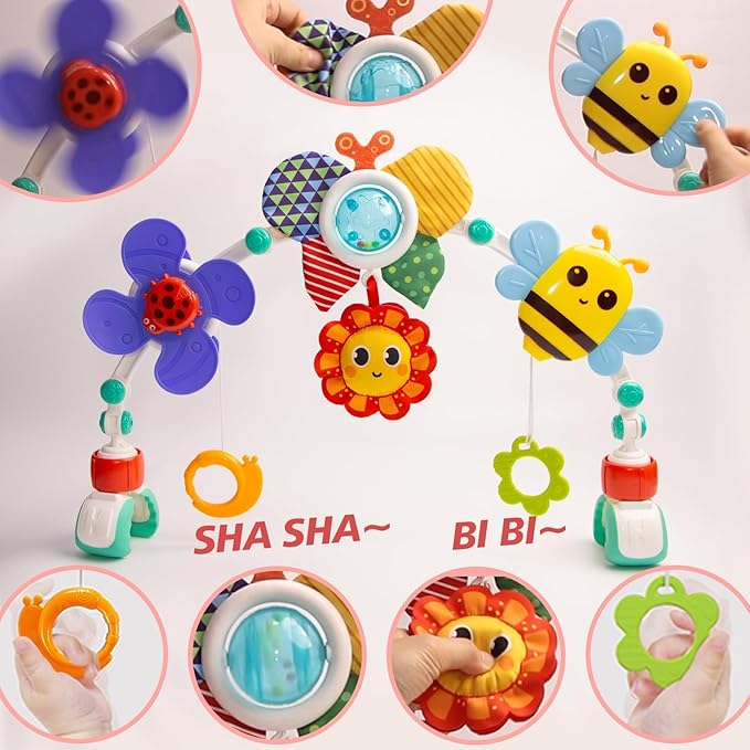 Baby Activity Arch Toy Bar for Stroller, Bassinets and Car Seat, Adjustable Crib Toys Hanging Attachment, Sensory Development Toys with Rattles-CubbioJoy
