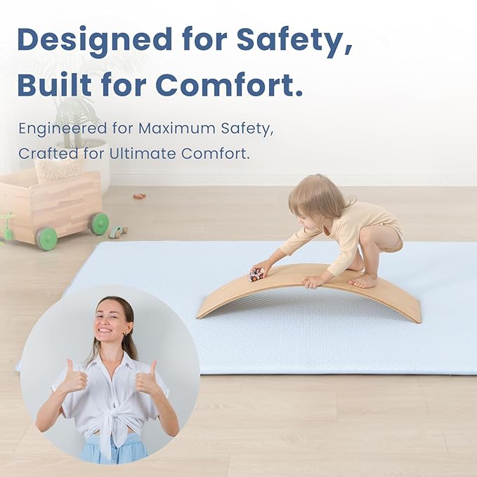 Baby Play Mat for Summer, 1.3 Thick Extra Large Memory Foam Cooling Floor Tummy Time Mat, Soft & Breathable, Non-Slip Rectangular for Toddlers’ Playtime & Rest(Light Blue,79"x118")-CubbioJoy