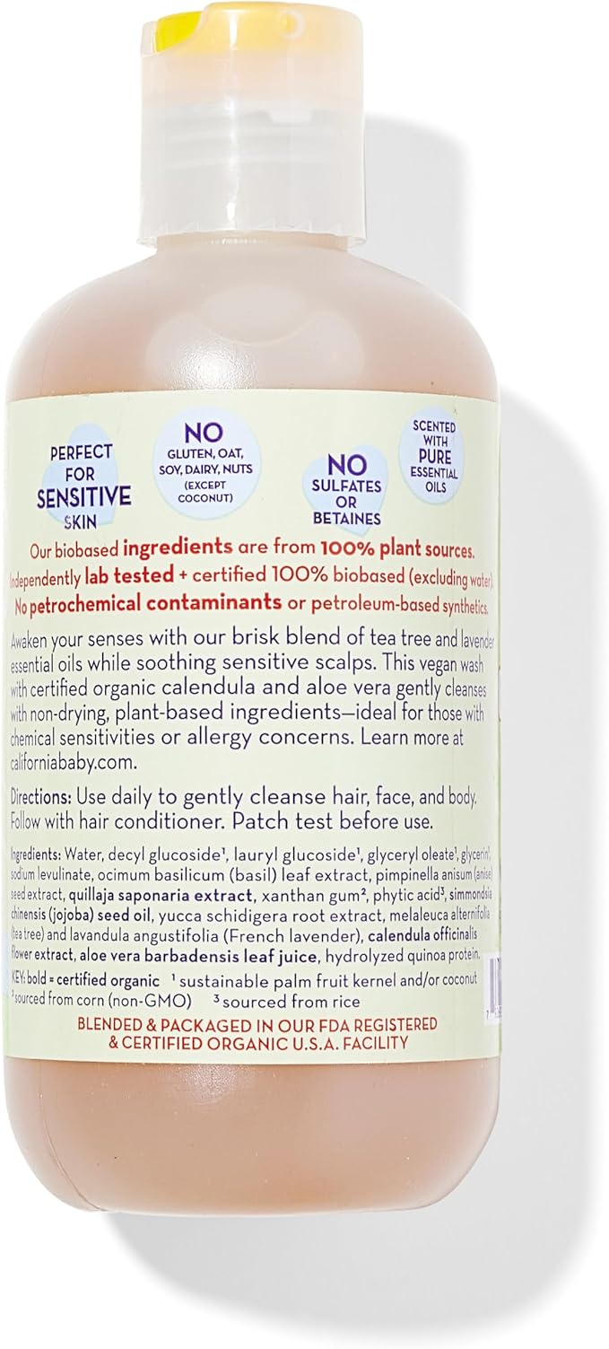 California Baby Tea Tree & Lavender Baby Shampoo And Body Wash - Allergy Tested Baby Soap and Toddler Shampoo, for Dry, Sensitive Skin, 100% Plant-Based - USDA Certified, 251 mL / 8.5 fl. oz.-CubbioJoy