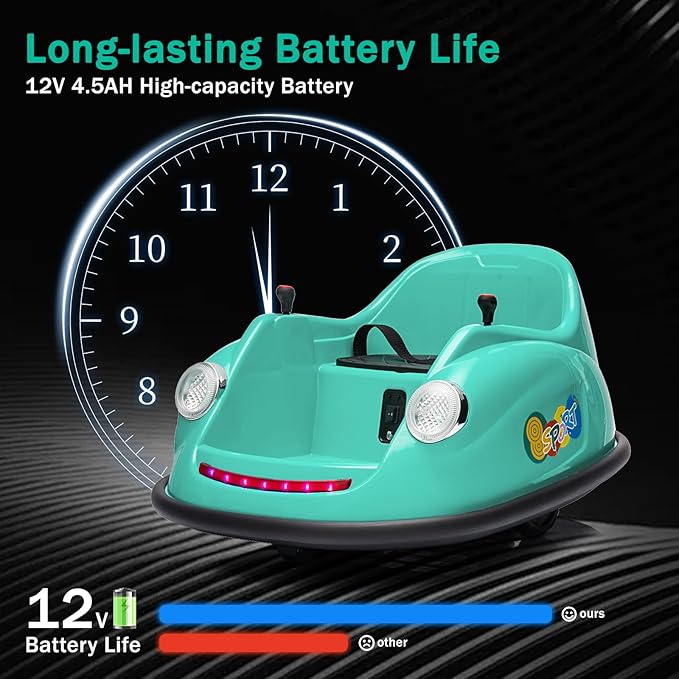 12V Bumper Car for Toddlers, Electric Toy Ride on Battery Car with Kids W/Parent Remote Control, 2-Speed, 360 Degree Spin, Music & LED Lights for Kids, Green-CubbioJoy
