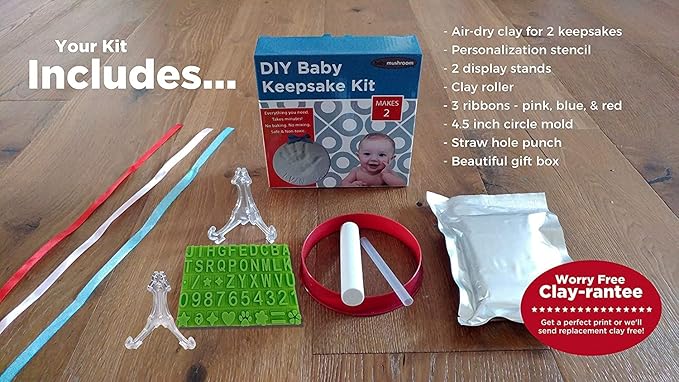 Baby Handprint Footprint Keepsake Ornament Kit (Makes 2) - Bonus Stencil for Personalized Christmas, Newborn, New Mom & Shower Gifts. 2 Easels! Non-Toxic Clay, Air-Dries Light & Soft, Won't Crack.-CubbioJoy