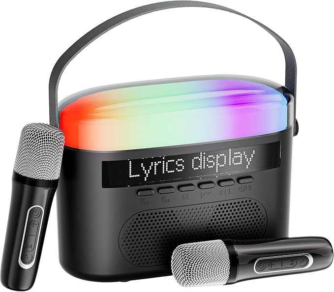 Karaoke Machine,Karaoke Machine with Lyrics Display,Portable Bluetooth 5.3 Karaoke Speaker with Upgraded Dual Speakers for Kids and Adults,with White Noise and Night Light Function (Black)-CubbioJoy