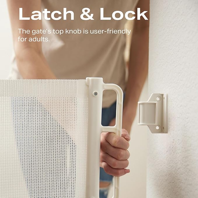 Cumbor 76" Wide Long Retractable Baby Gates for Stairs, Mesh Dog Gate for The House, 34" Tall Extra Wide Pet Gate for Dogs, Child Safety Gates for Doorways, Hallways, Cat Gate Indoor/Outdoor(White)-CubbioJoy