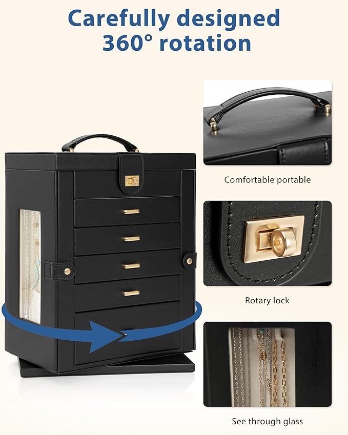 AKOZLIN Jewelry Box 6-Tier Organizer Functional 360° Rotating Jewelry Storage Case for Women Girls Ring Necklace Earring Bracelet Holder with Mirror-CubbioJoy