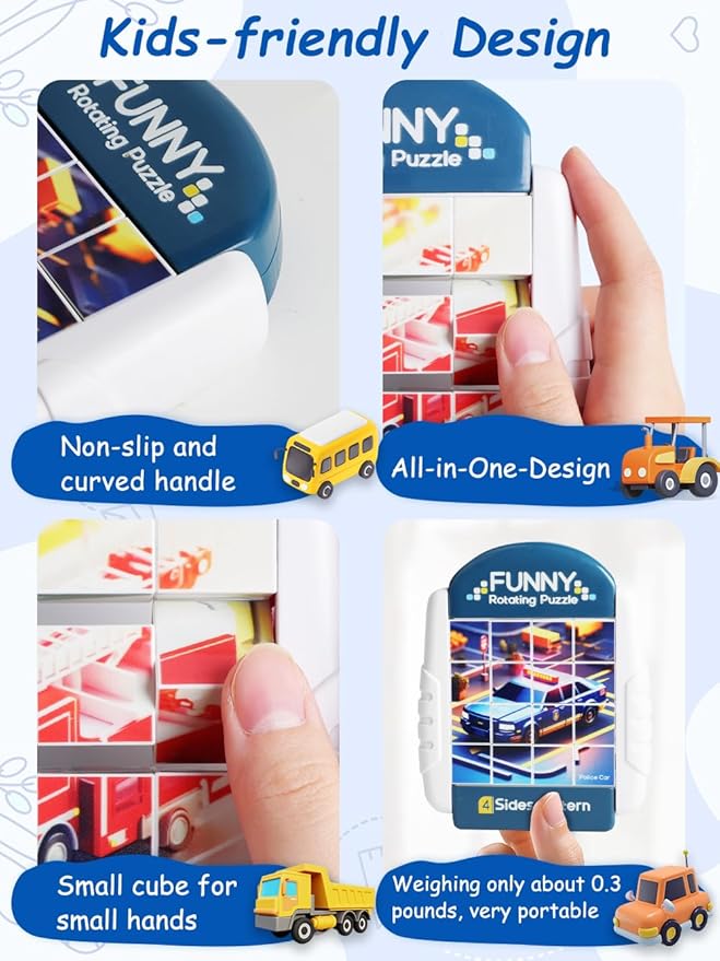 16-Piece Rotating Puzzles for Kids 4-6, Toddlers Puzzles 3-4, Road Trip, Airplane Activities Game, Travel Toys - Brain Teaser, Fine Motor Skills - Birthday Gifts Boys Girls - Special Vehicle-CubbioJoy