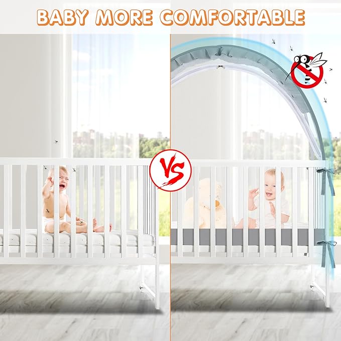 Crib Tent to Keep Baby from Climbing Out - Crib Net to Keep Baby in - Pop Up Breathable Cribs Cover - Canopy with Upgrade Strong Mesh and Durable Zipper (Grey, Lager)-CubbioJoy