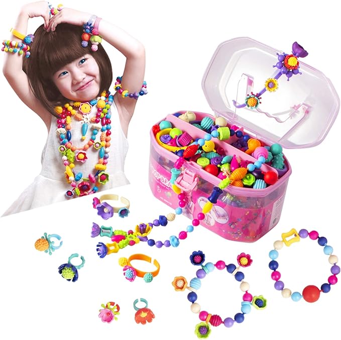 BIRANCO. Pop Beads, Jewelry Making Kit - Arts and Crafts for Girls 3-7 Years Old, Snap Beads Toys - Necklace, Bracelet, Ring Creative DIY Set - 520 pcs-CubbioJoy