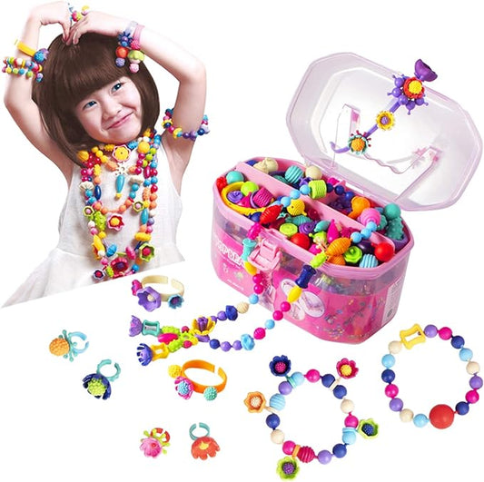 BIRANCO. Pop Beads, Jewelry Making Kit - Arts and Crafts for Girls 3-7 Years Old, Snap Beads Toys - Necklace, Bracelet, Ring Creative DIY Set - 520 pcs-CubbioJoy