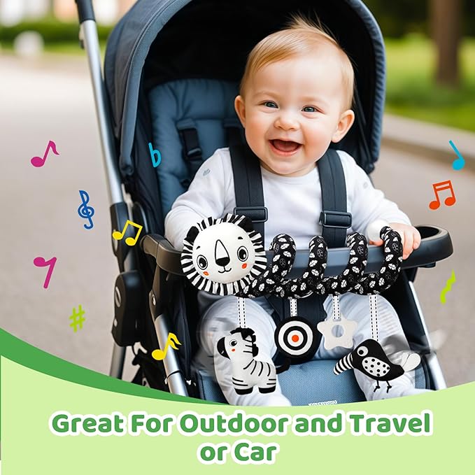 Black and White High Contrast Baby Toys - Sensory Infant Hanging Carseat & Stroller Toy for Newborns 0-6,6-12Months Perfect Easter Birthday & Baby Shower for Babies Boys Girls-CubbioJoy
