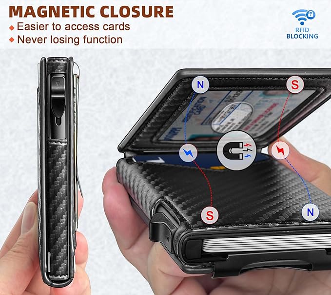 BULLIANT Men Wallet,Money Clip Wallet Slim For Gift Men 9Cards-Metal Credit Card Case in Magnetic Leather Flip-CubbioJoy