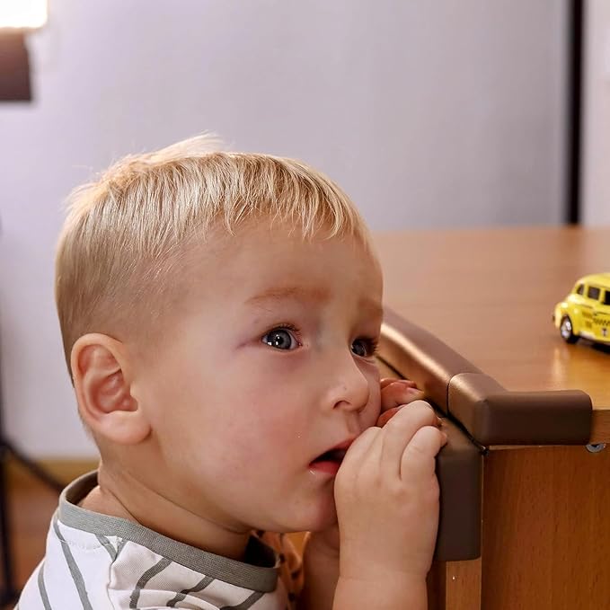 8-Pack Corner Protectors Baby Proof, Furniture Corner and Edge Safety Bumpers, Soft Rubber Foam Cushion Covers, 3M Taped Corner Guards, Baby Child Proofing Pads, Table Corner Protectors, Brown-CubbioJoy