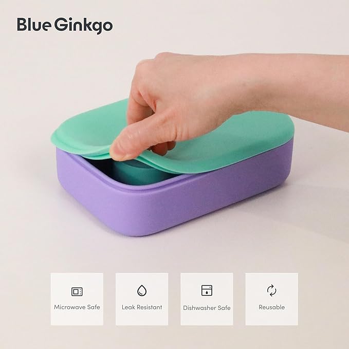 BLUE GINKGO Silicone Lunch Box Set – Durable Heavy-Duty Silicone Bento Box, Microwave, Freezer, Dishwasher Safe – Airtight, BPA Free (Made in Korea, Purple)-CubbioJoy