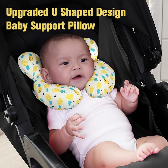 KAKIBLIN Baby Travel Pillow, Upgraded Baby Neck Pillows for Car Seat Toddler Head and Neck Support Pillow,Support Pillows for Car Seat, Pushchair,Travel (Pineapple)-CubbioJoy