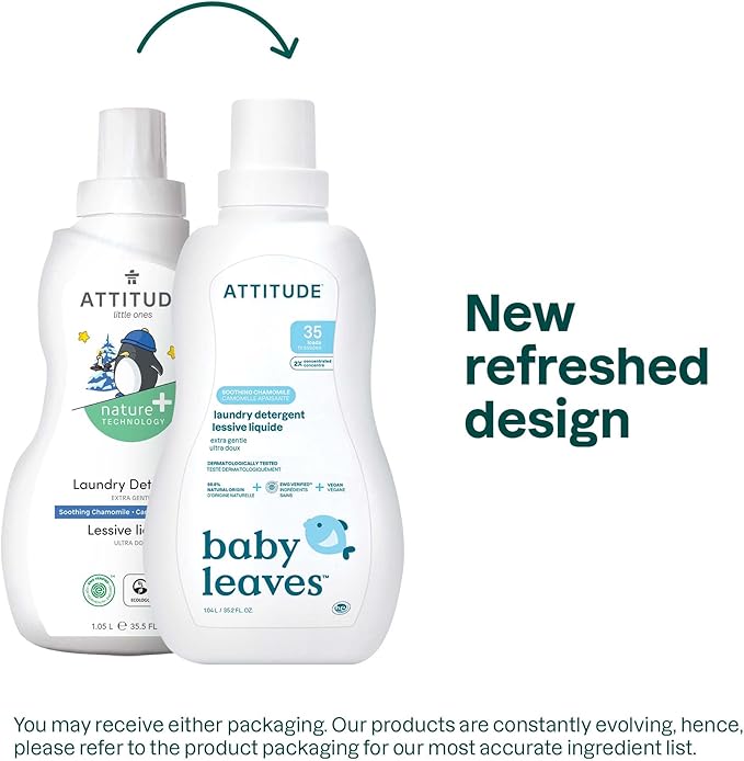 ATTITUDE Baby Laundry Detergent, EWG Verified, Plant and Mineral-Based Formula, HE Compatible, Vegan Household Products, Soothing Chamomile, 35 Loads, 35.5 Fl Oz-CubbioJoy