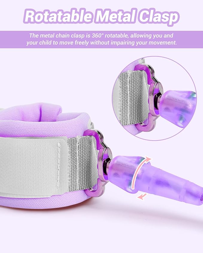 Dr.meter Anti Lost Wrist Link, 2 Pack Toddler Safety Leash with Key Lock, Reflective Child Walking Harness - Dual 8.2ft Length Pink & Purple Kids Leash for Outdoor, Kids Travel Essencials-CubbioJoy