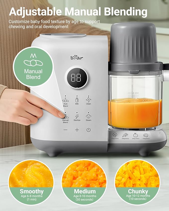 Bear Baby Food Maker with Two Layer Steam Baskets, Multifunction Baby Food Processor Steamer Puree Blender, Baby Food Mill with Bottle Warming Sterili-zing Auto Cleaning Function, BPA-Free, White-CubbioJoy
